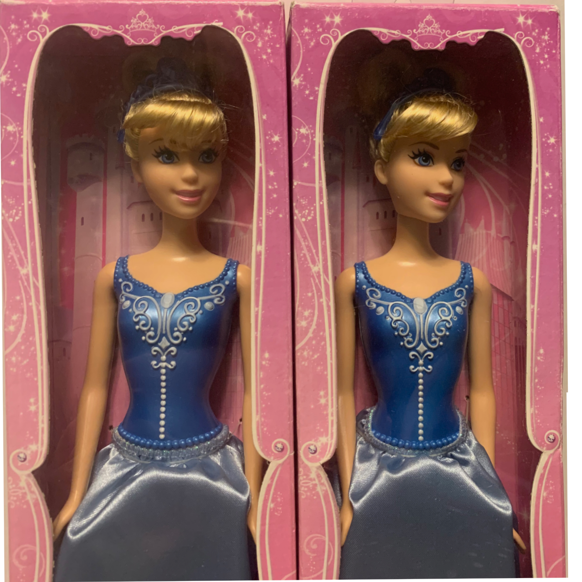 Disney Cinderella Barbie Dolls Plastic Fabric Blue Dress By Mattel Lot of 2 NEW