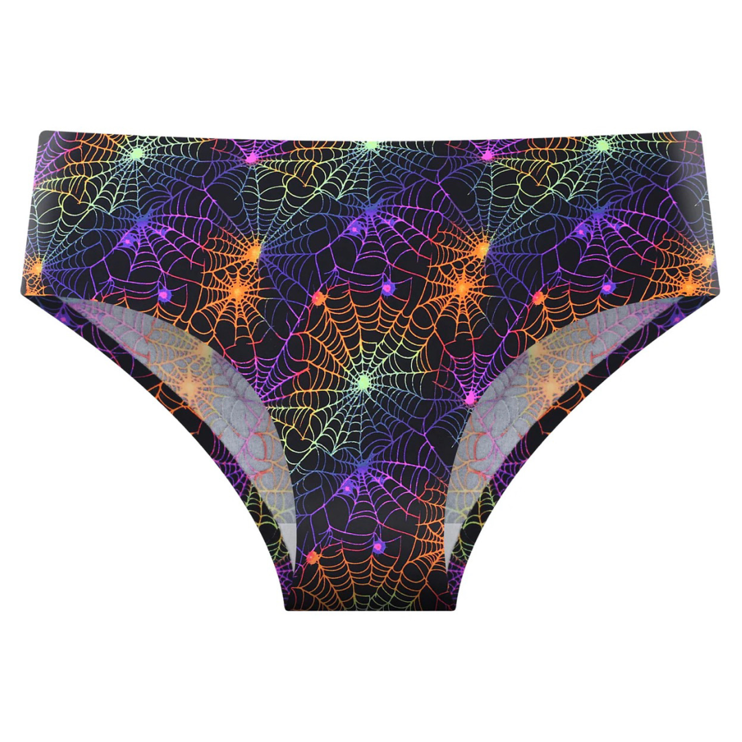Splendies No Show Bikini Panties Psychedelic Spider Web Halloween Laser Cut