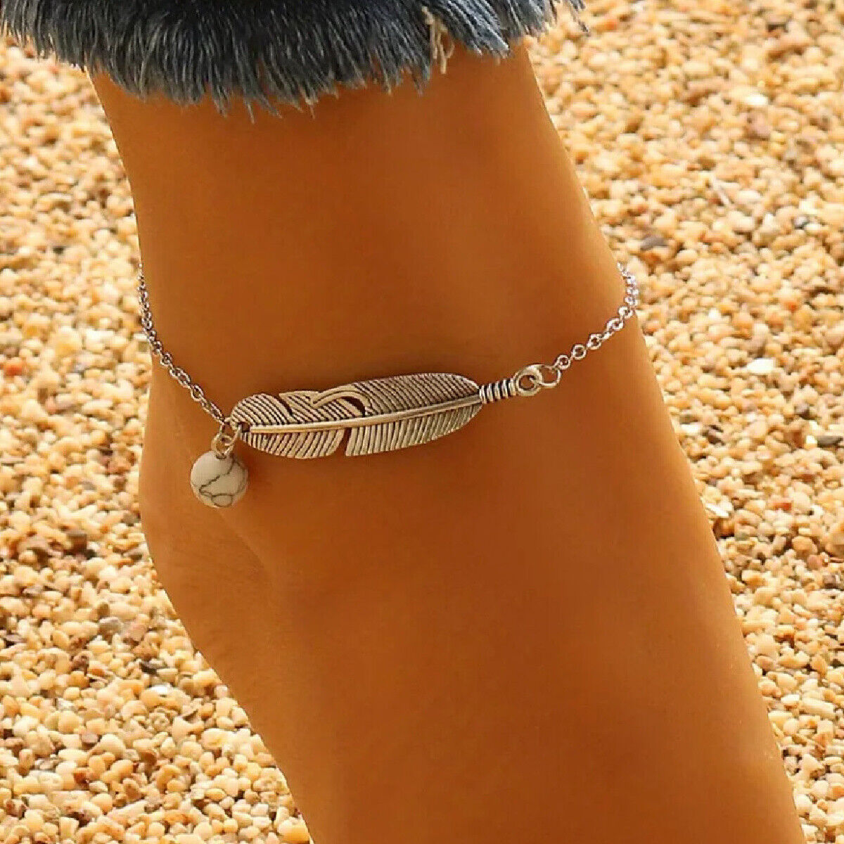 Boho Beach Zinc Alloy Leaf Shape Adjustable Anklet Bracelet Blue or White NEW