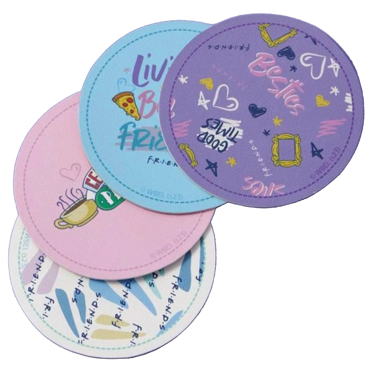 TV Show FRIENDS Drink Cup Coasters Set Faux Leather 3.9" Round New Lot of 4