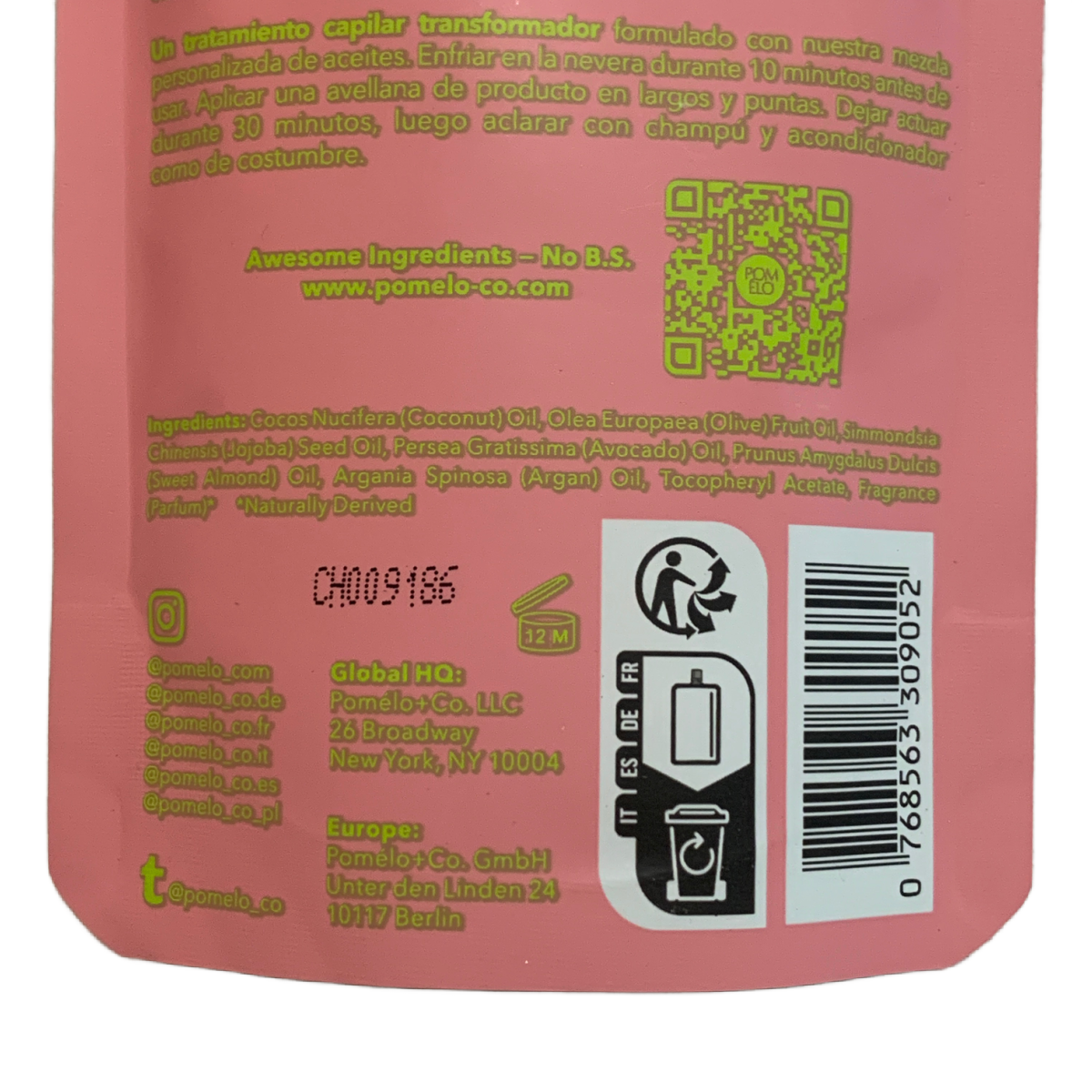 Pomélo + Co. Vanilla Boost Ultra Repairing Hair Mask Coconut + Almond Oil 3.3 oz