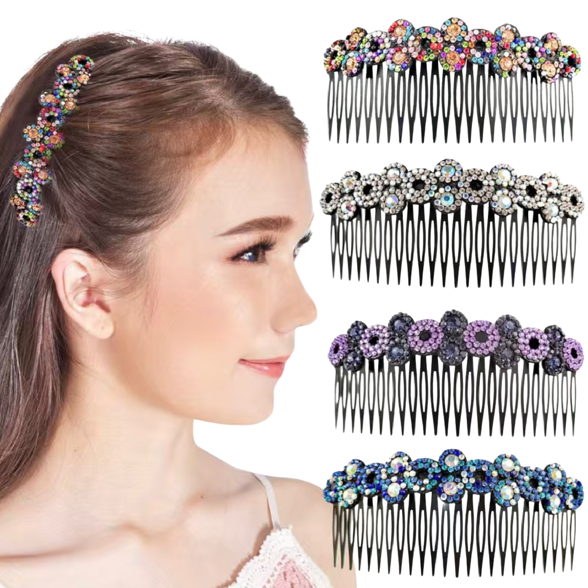 Large 5" Hair Comb Rhinestone Flowers Barrette Elegant Sparkling Accessory NEW