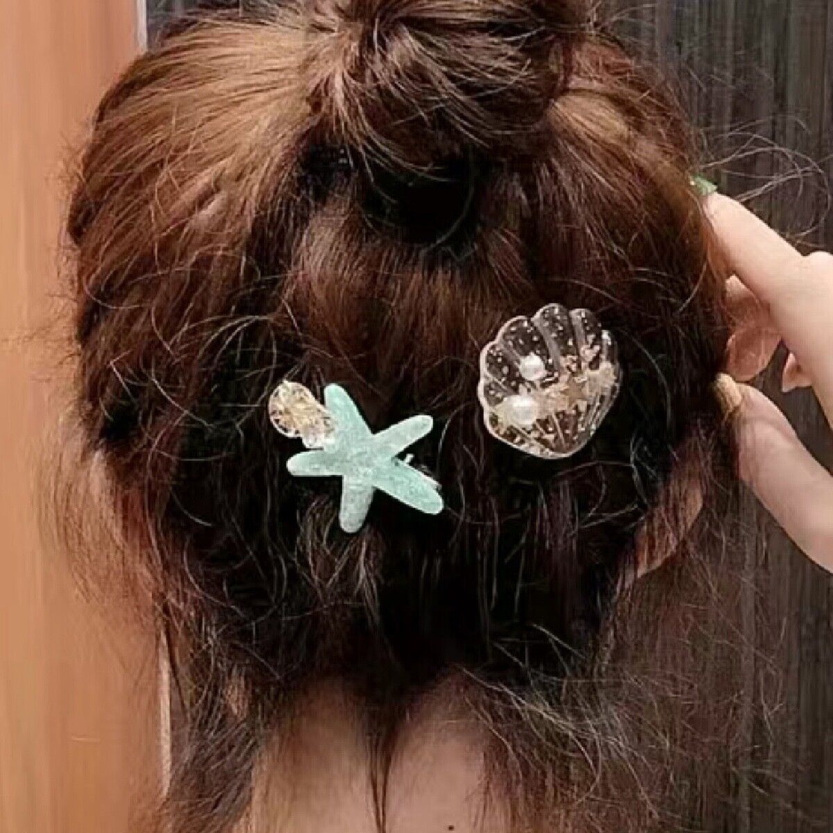 Blue Starfish Hair Barrette Clip Gold Sand Dollar Ocean Shell Accessory NEW