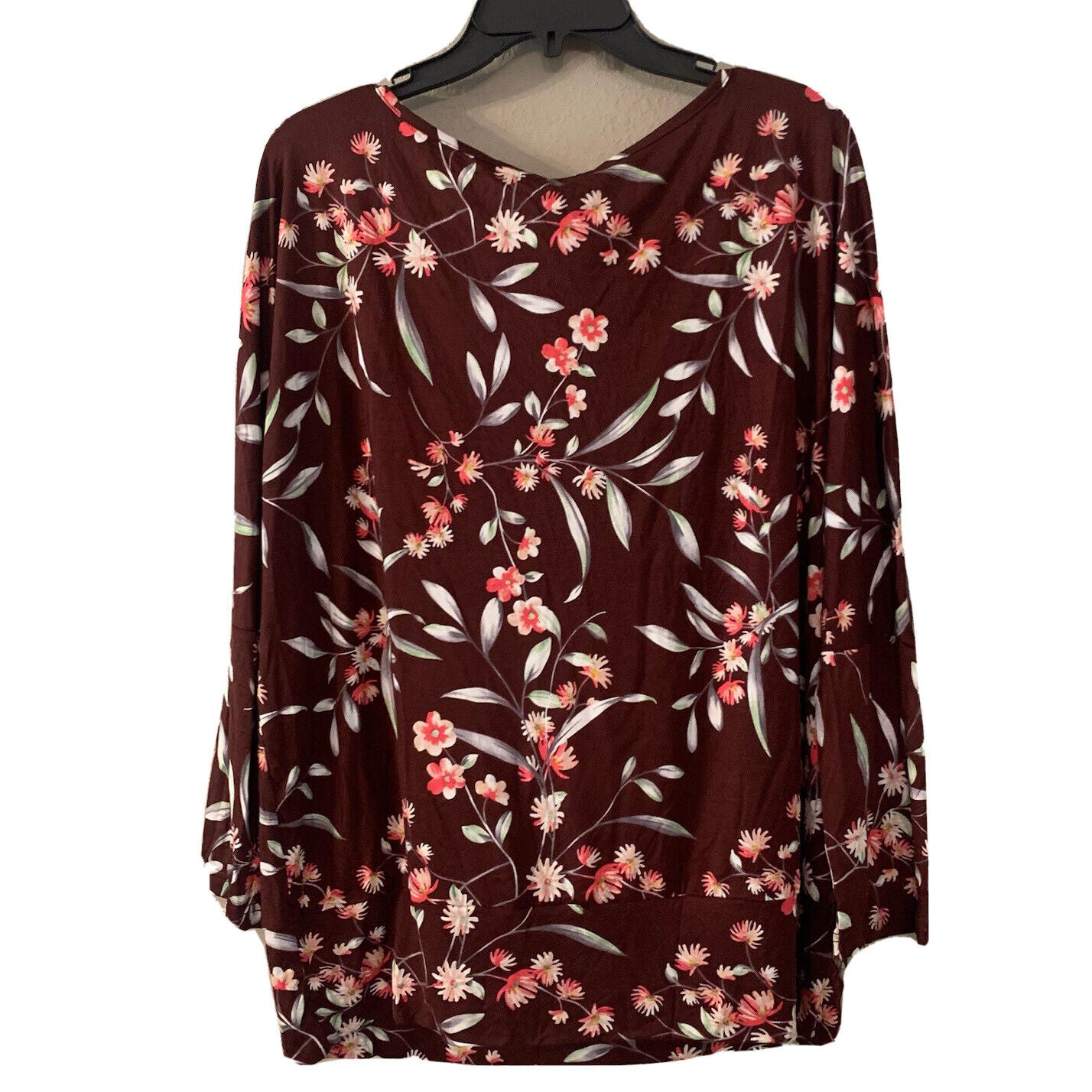 Awuliffan Floral Shirt Long Sleeve Top Size 2XL Banded Waist Rayon/Spandex NWT