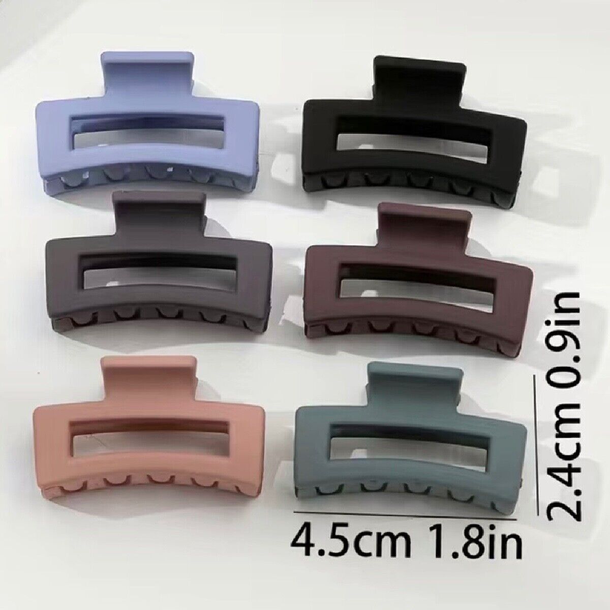 Lot of 6 Square Hair Claw Shark Clips Opaque Matte Small 1.8" NEW