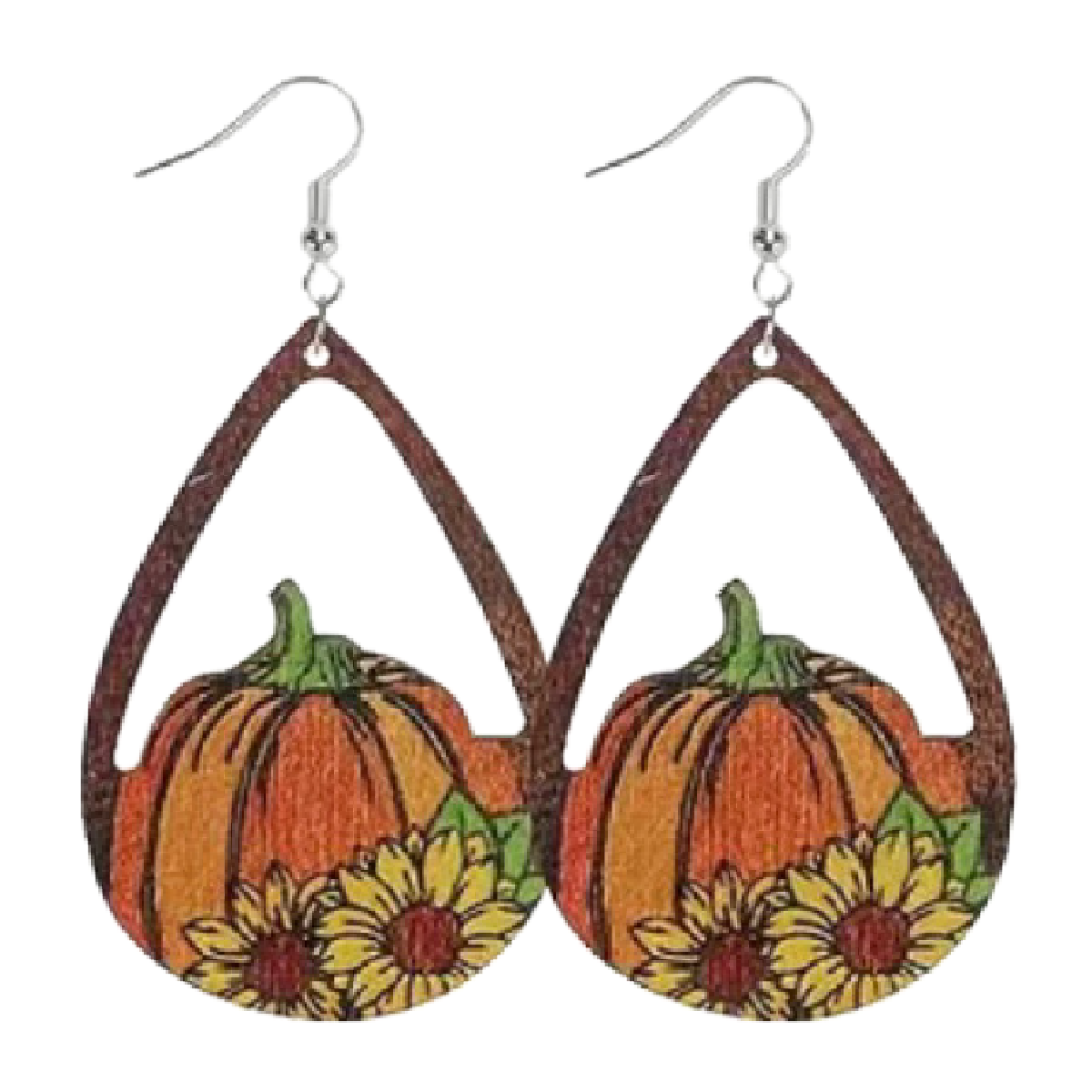 Autumn Pumpkin Wooden Earrings Gourds Coffee Latte Shake Fall Colors Dangle NEW