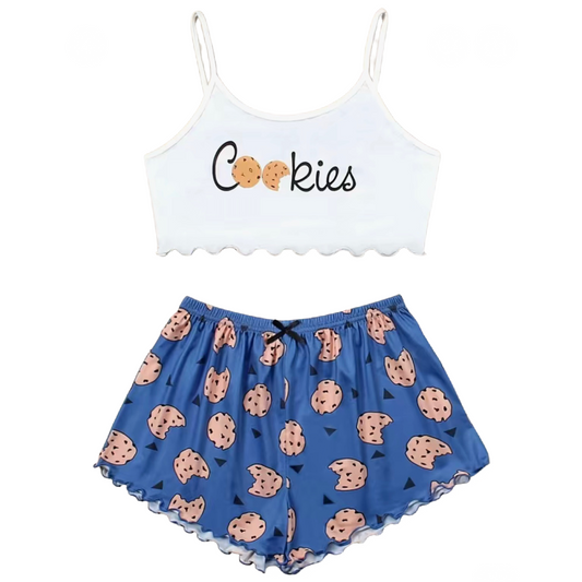 Chocolate Chip Cookies PJ 2 Pc Set Women's Loungewear Pajamas Cami Top & Shorts