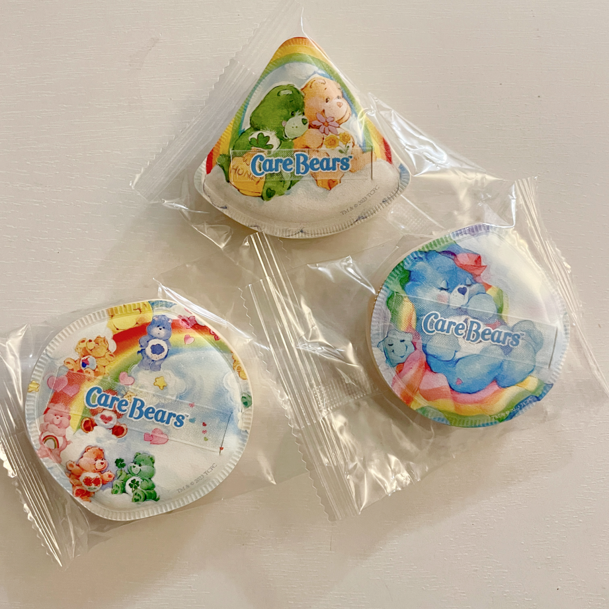Care Bears Makeup Powder Puff Blender 3pc Set Soft Cartoon Sealed Lot
