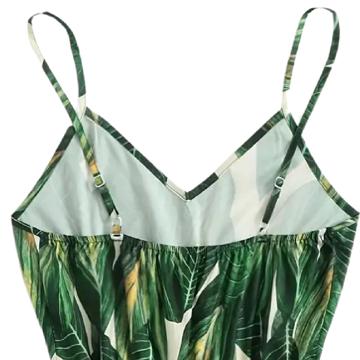 Tropical Green Leaves Romper Jumpsuit Size XL / 12 V-Neck Adjustable Strap NEW