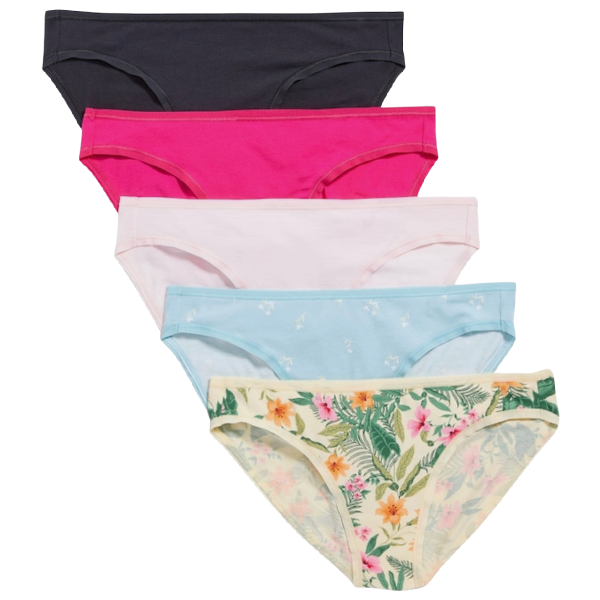 5-Pack Mid-Rise Bikini Panties Cotton Spandex Underwear Lot of 5 NWT