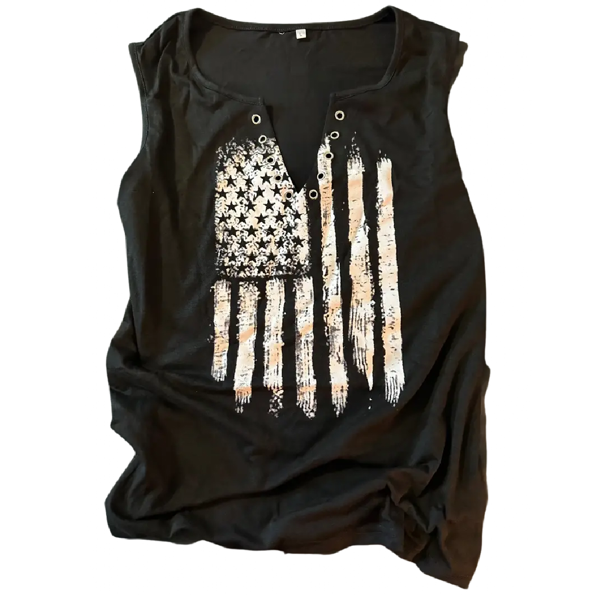 Women's Size 14 Flag Print V-Neck Soft Jersey Tank Top Black & White Shirt NEW