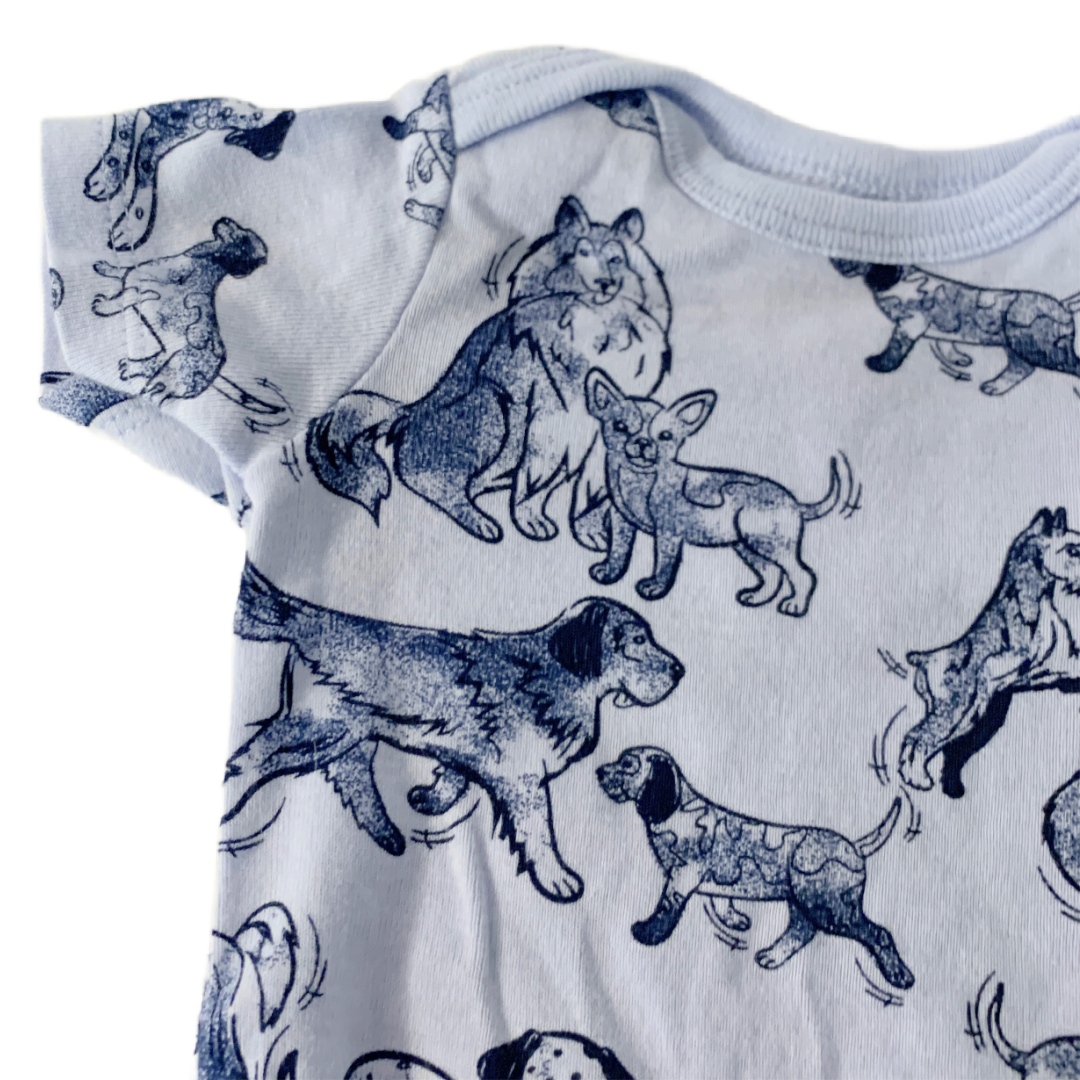 Lot of 2 Member's Mark Bodysuits NB Blue Cotton Puppy Dogs