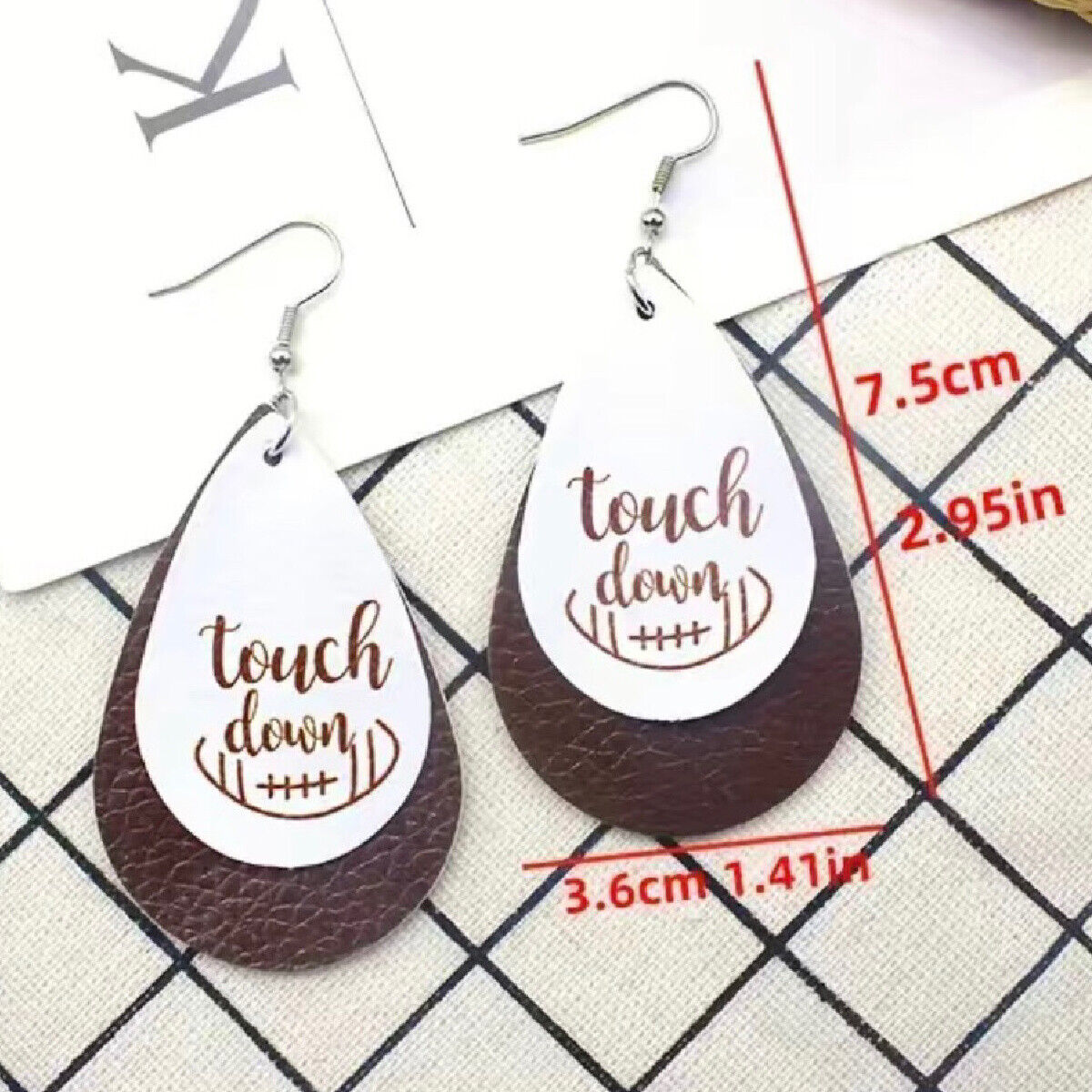 Football Rugby Faux Leather Dangle Earrings Sporty Team Support NEW