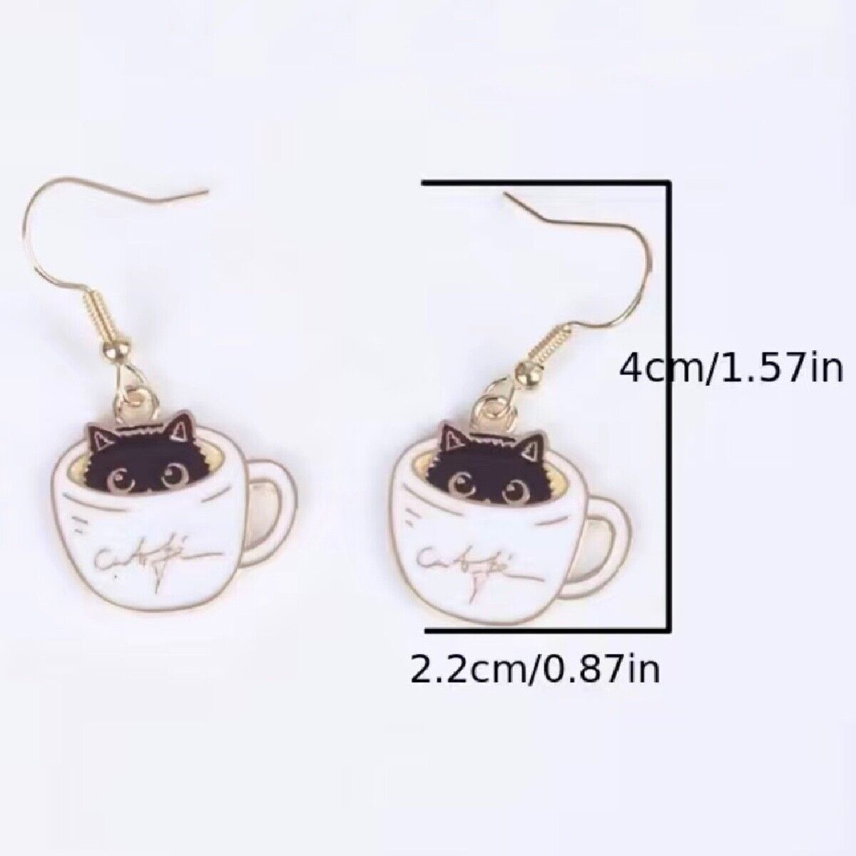 Adorable Black Cat Earrings Kitty in a Coffee Tea Cup Purr-fect Accessory NEW