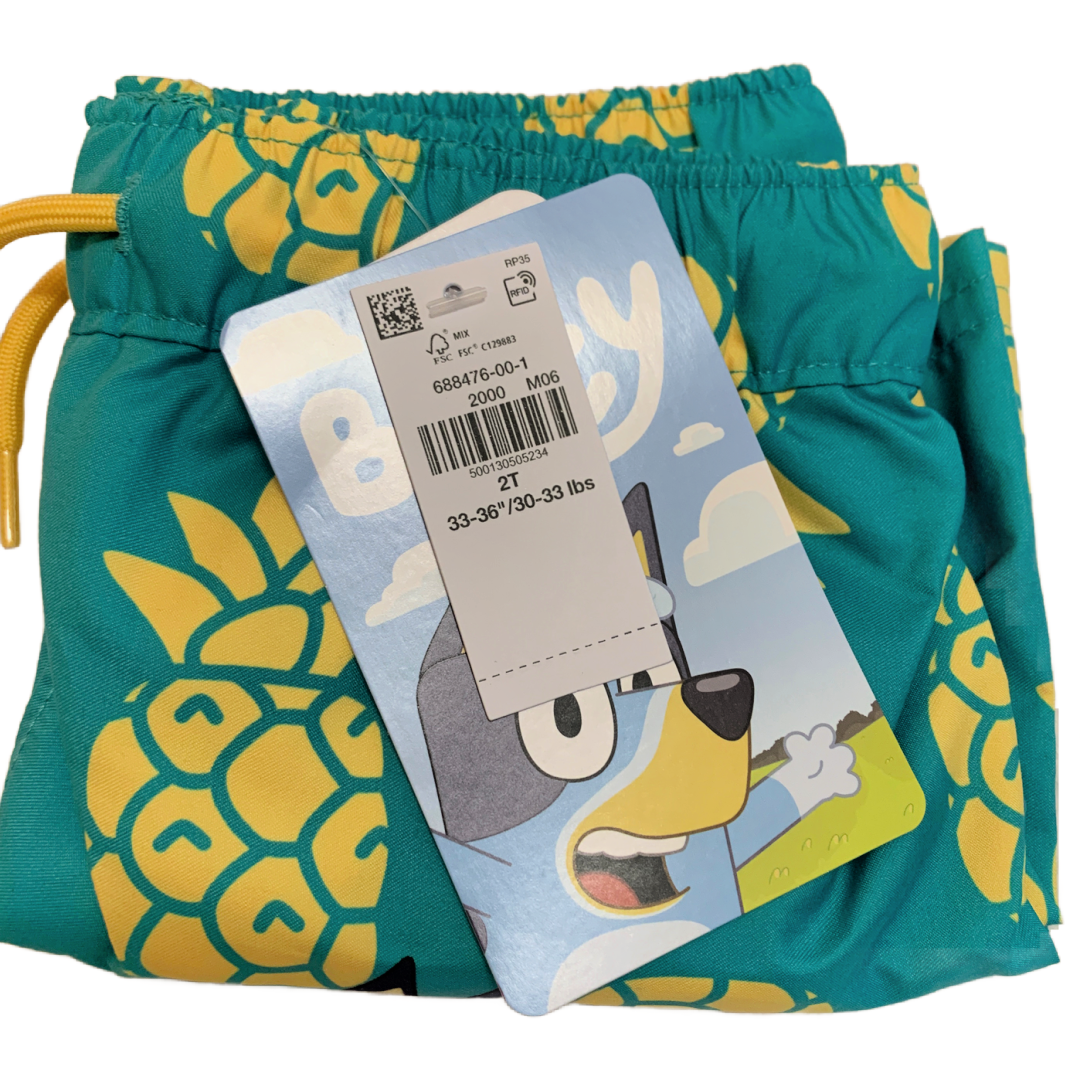 BLUEY Pineapple Swim Trunks for Toddler Boys Licensed Graphic NWT