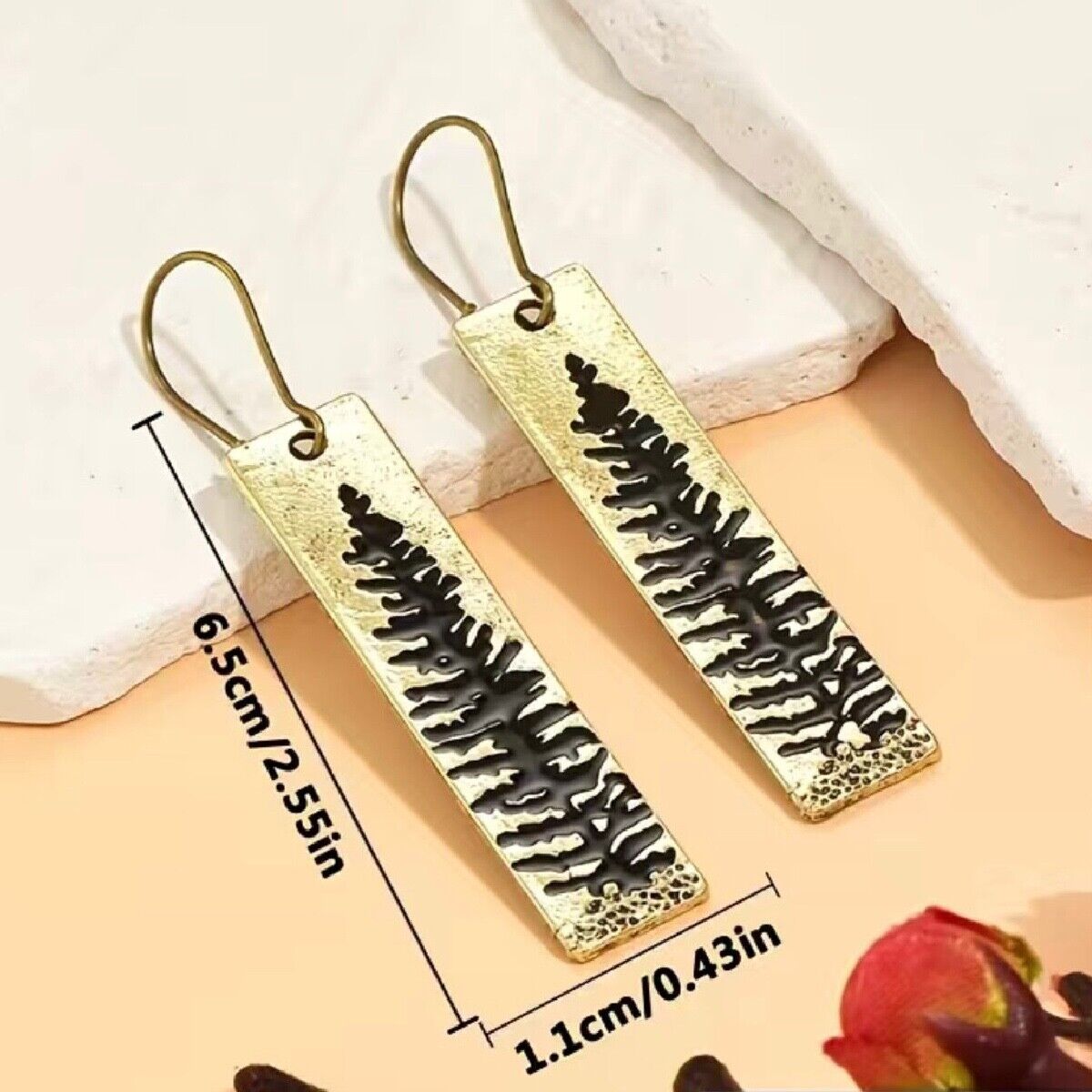 Golden Boho Forest Metal Earrings Pine Tree Holiday Winter Charm Dangle NEW