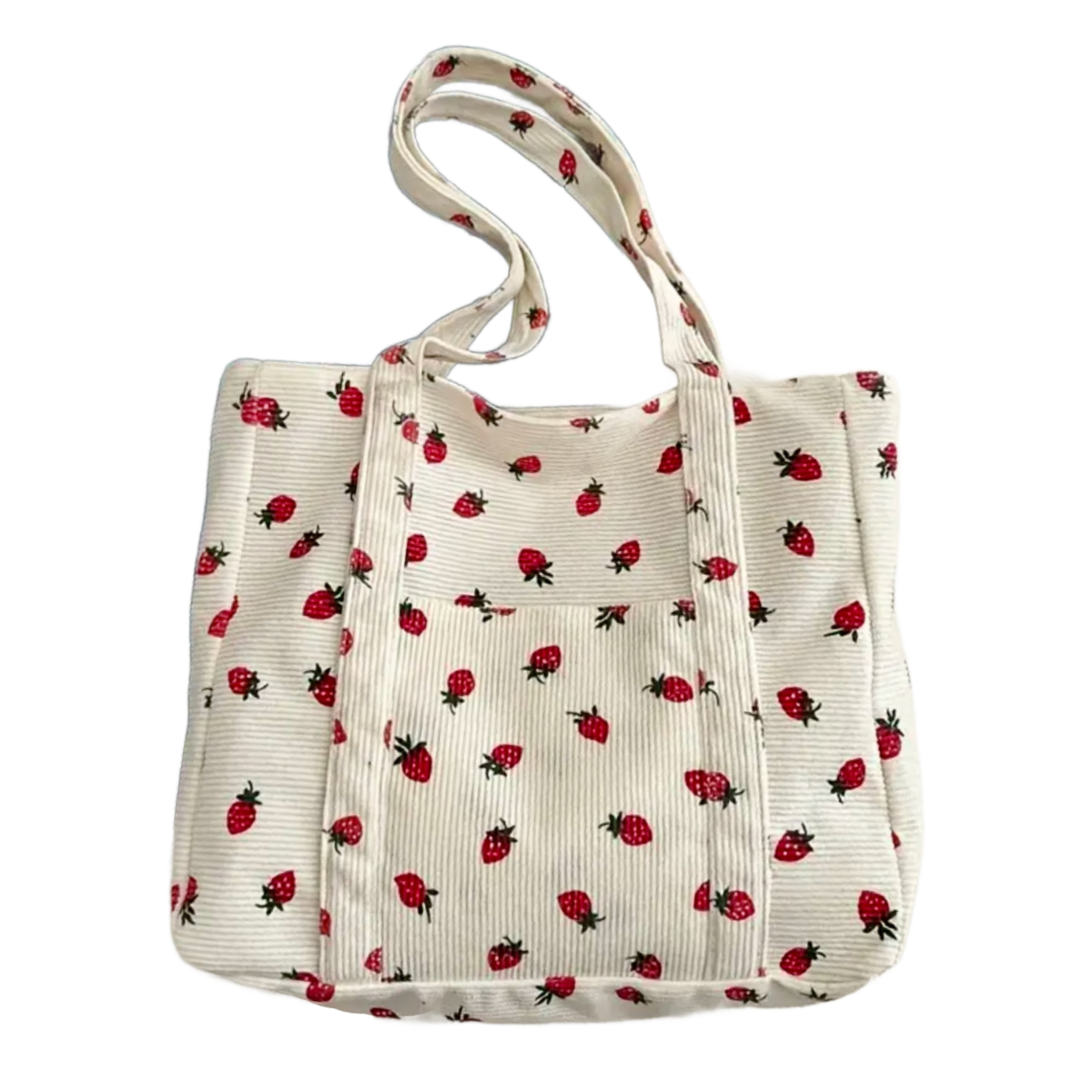 Corduroy Tote Bag Strawberry Pattern Large 13"x12" Shoulder Bag Purse New