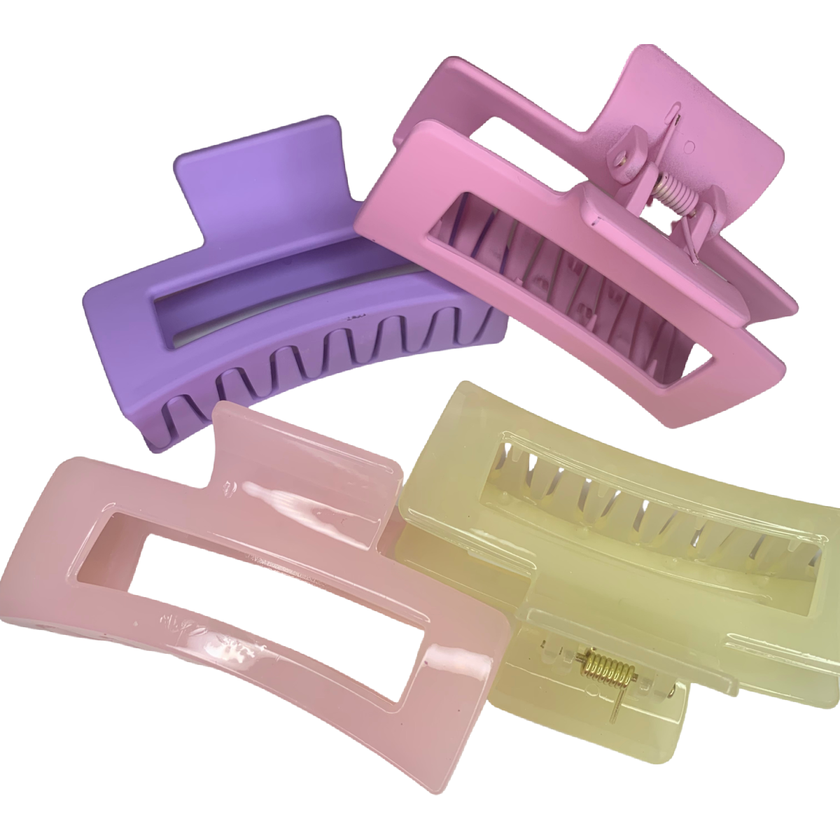 Lot of 4 Hair Claw Shark Clips Purple, Pink, Yellow Matte & Translucent NEW