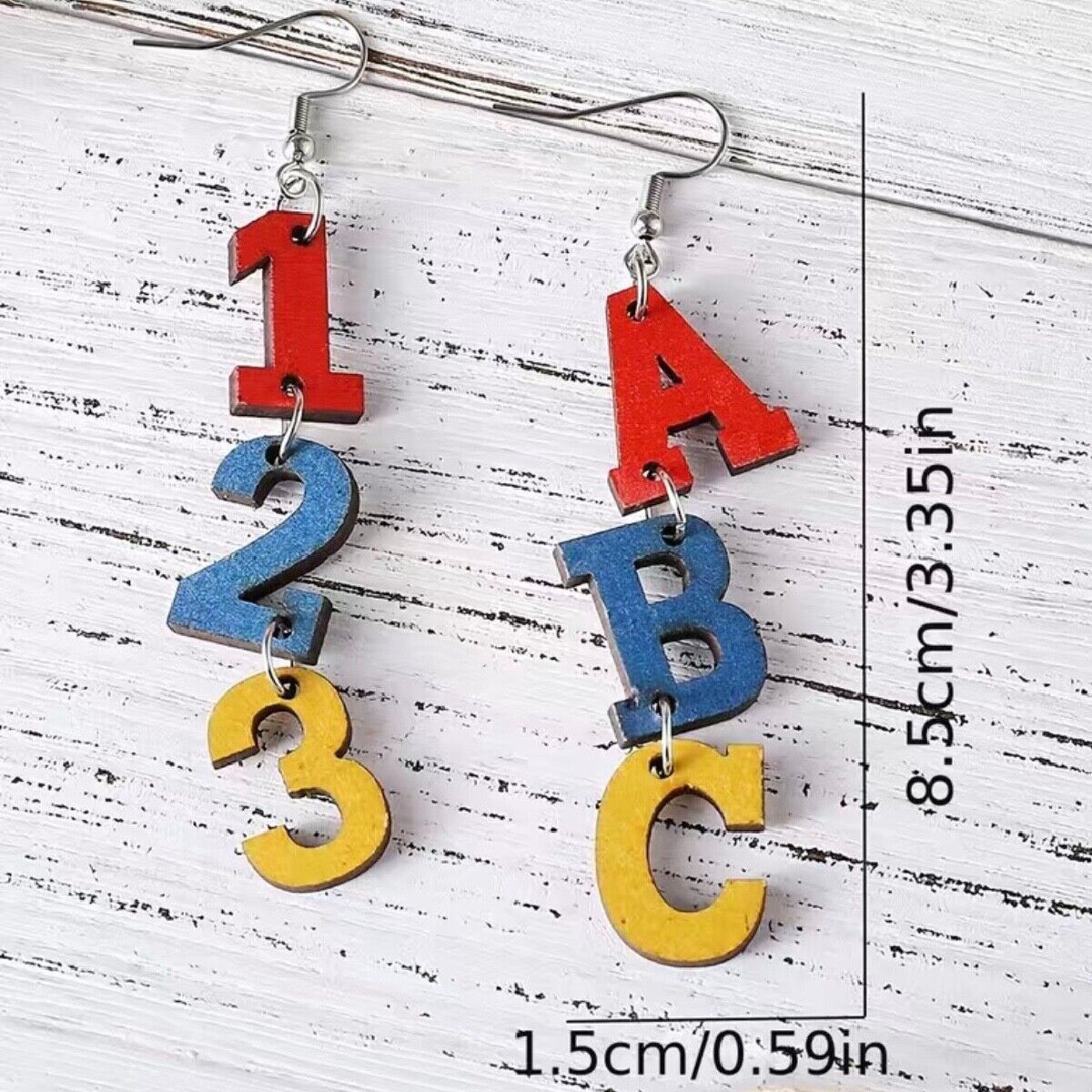 Teachers School Season Colorful Letters & Numbers Wooden Earrings Elementary New