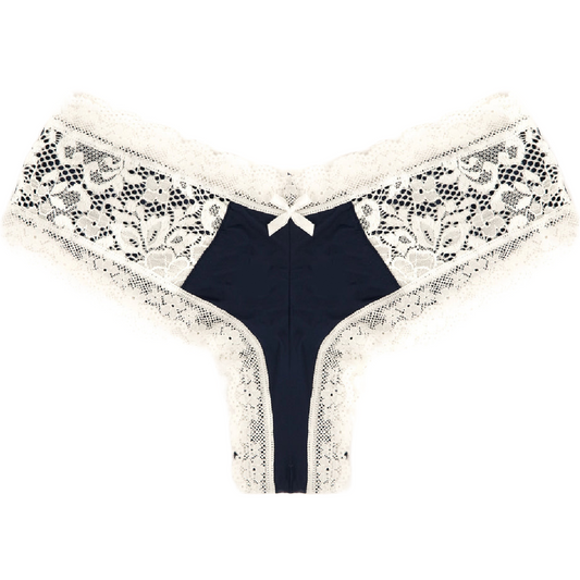 Splendies Cheeky Panties Navy Blue with White Lace Size 4X NWT