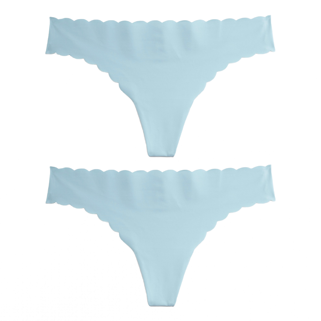 Low-Rise No-Show Thong Panties Scallop 2 Pair Lot Blue Underwear NWT