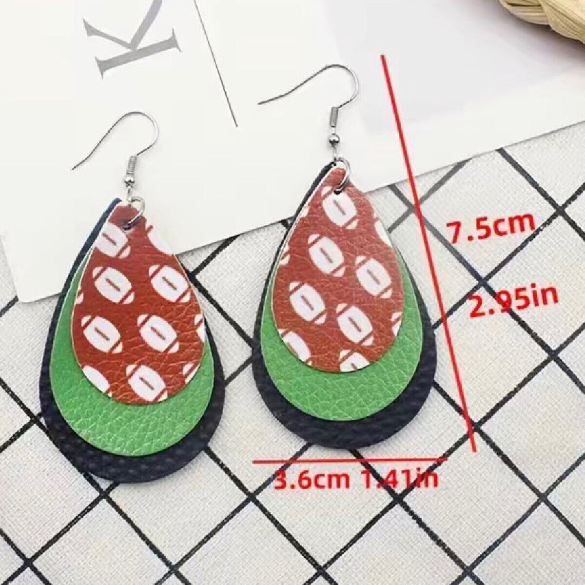 Football Rugby Faux Leather Dangle Earrings Sporty Team Support NEW