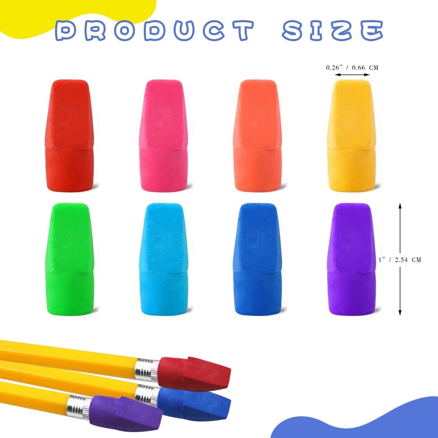 400 Pcs Pencil Top Erasers Chisel Shape Cap Erasers In 8 Assorted Colors NEW Lot