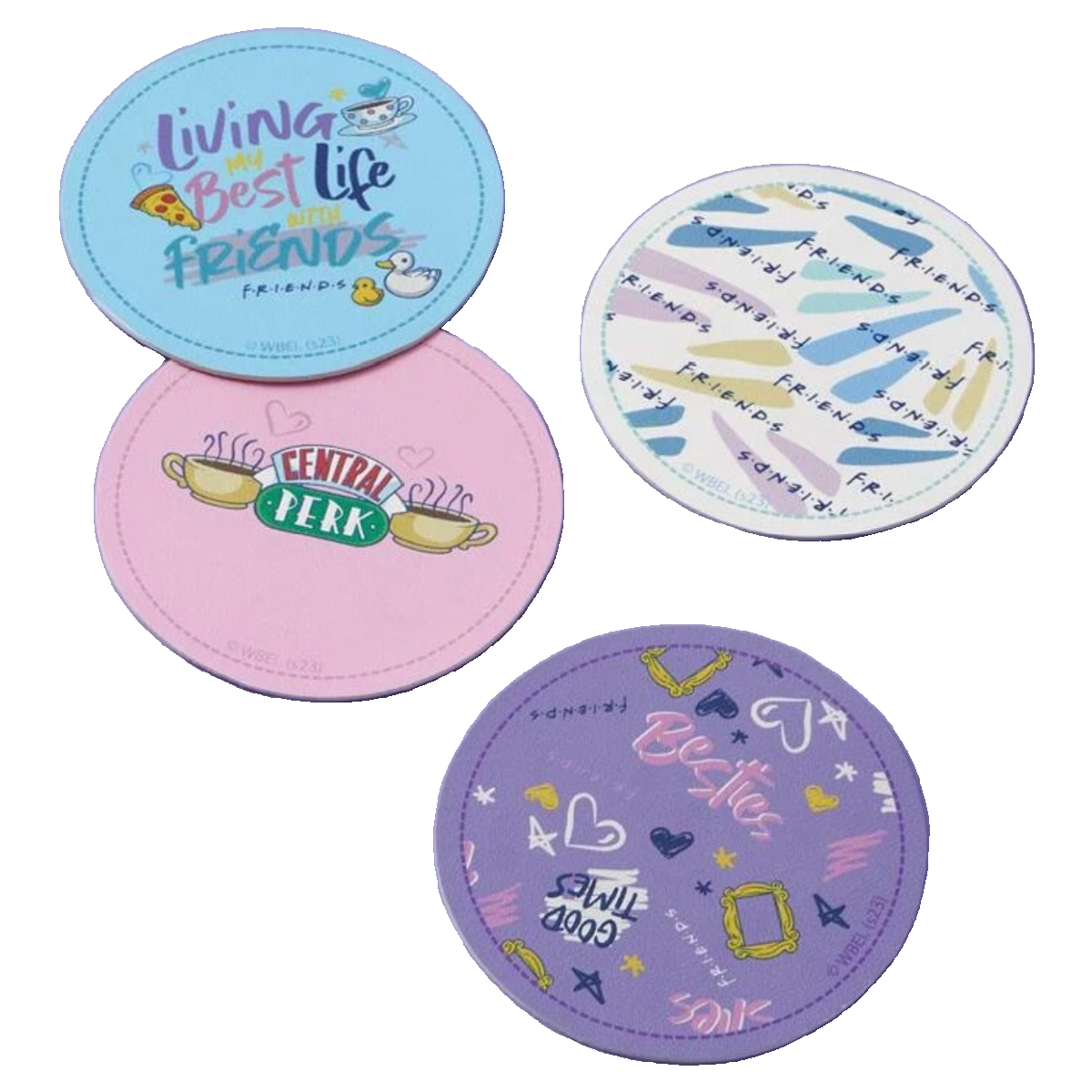 TV Show FRIENDS Drink Cup Coasters Set Faux Leather 3.9" Round New Lot of 4