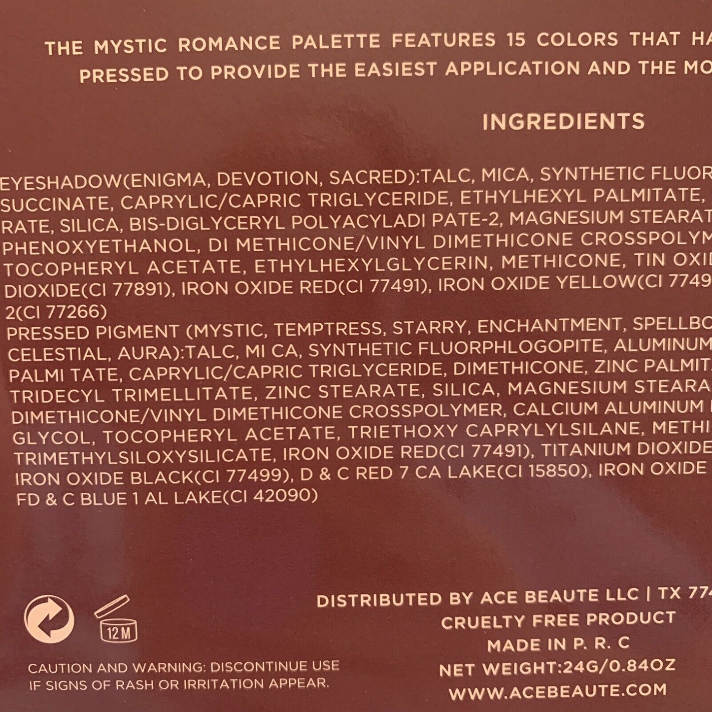 ACE BEAUTE Mystic Romance Eyeshadow Palette Shimmer Matte Full Size 24g NIB