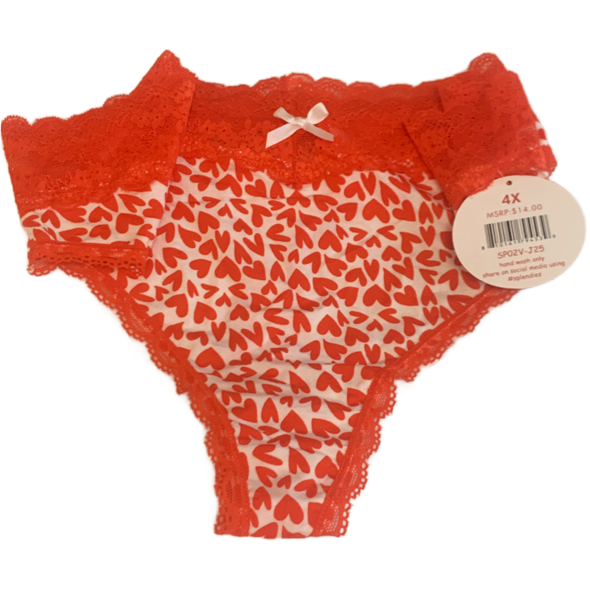 Splendies Valentine Hearts Thong Panties Size 4x Silky Rayon New Pair Underwear