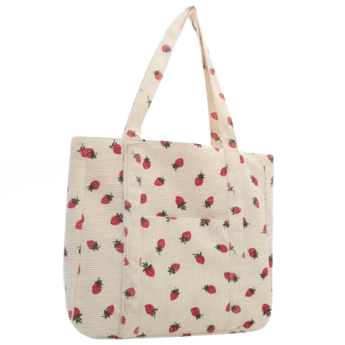 Corduroy Tote Bag Strawberry Pattern Large 13"x12" Shoulder Bag Purse New