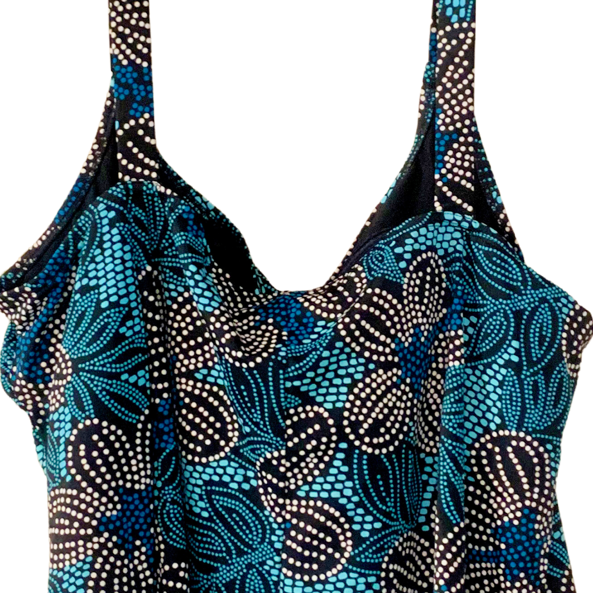 Contour Woman’s Swimwear Tankini Top Size 30W Full Padded Bra Black Blue Floral