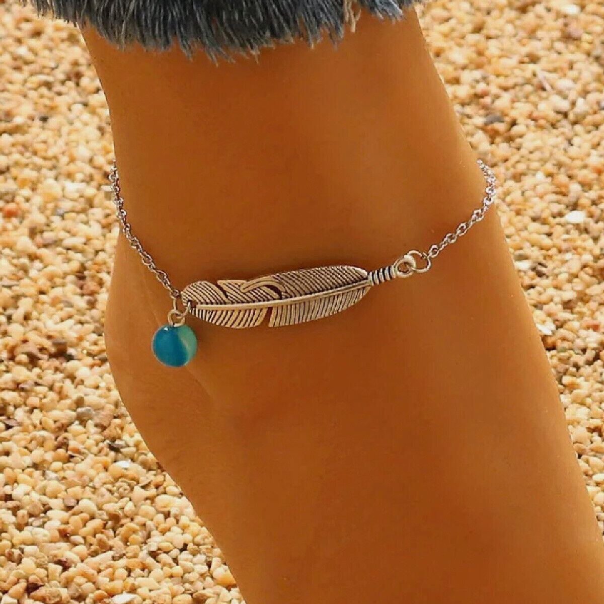 Boho Beach Zinc Alloy Leaf Shape Adjustable Anklet Bracelet Blue or White NEW