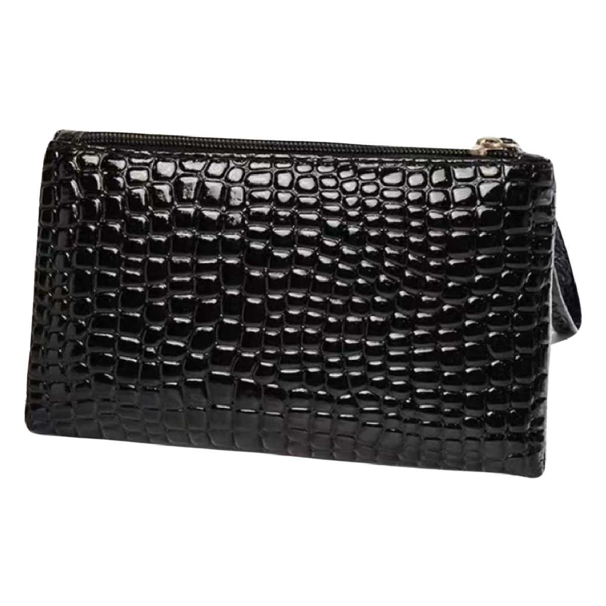 Crocodile Embossed Wristlet Wallet Clutch Bag Faux Leather Strap Zipper NEW