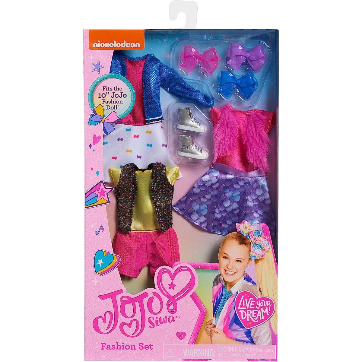 JoJo Siwa Multipack 3 Outfits Fits 10" Fashion Dolls Clothes Shoes Hair Bows New