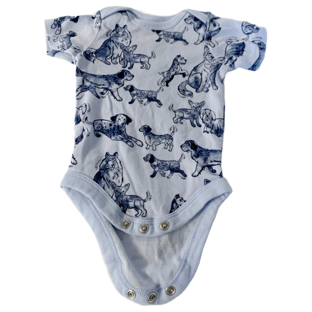Lot of 2 Member's Mark Bodysuits NB Blue Cotton Puppy Dogs