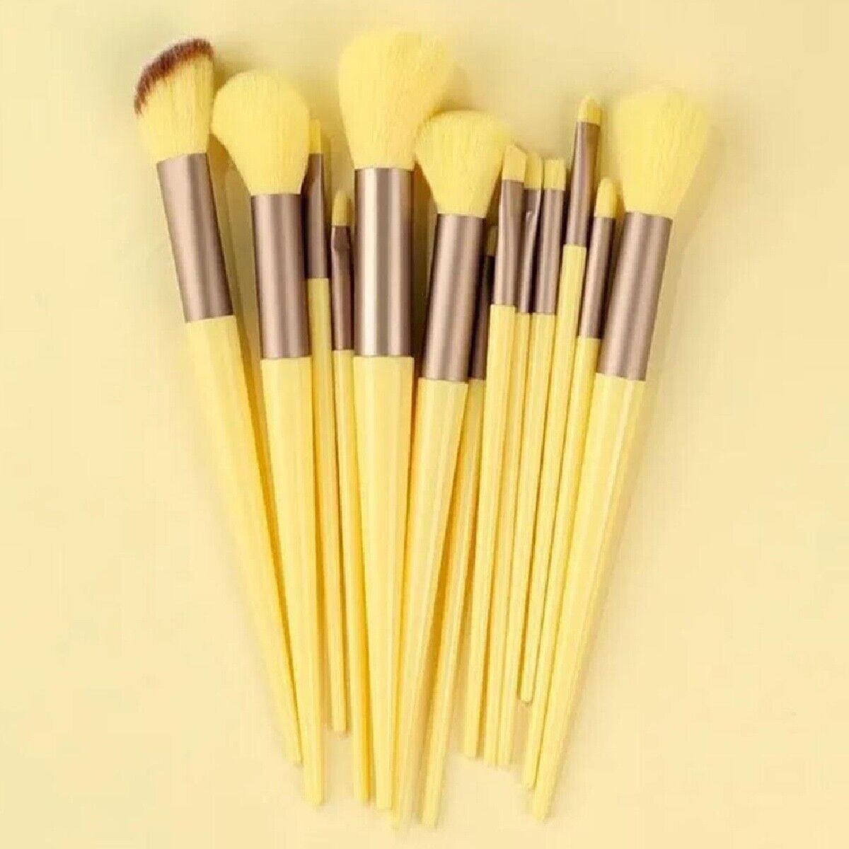 Yellow Makeup Brush 14pc Set Foundation Powder Eyeshadow Eyeliner Lip Cosmetic