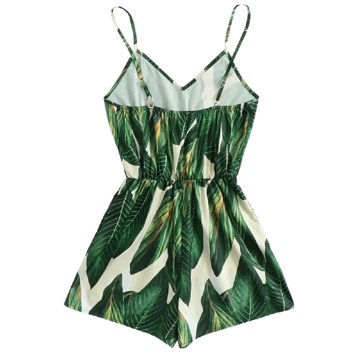Tropical Green Leaves Romper Jumpsuit Size XL / 12 V-Neck Adjustable Strap NEW