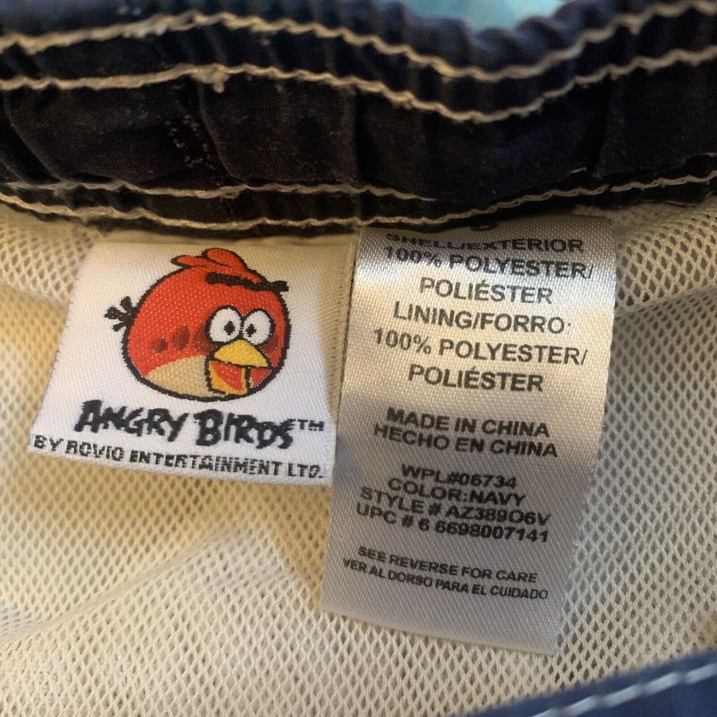 Angry Birds Swim Trunks Size 8 Mesh Brief Lining Drawstring Pocket Elastic Waist