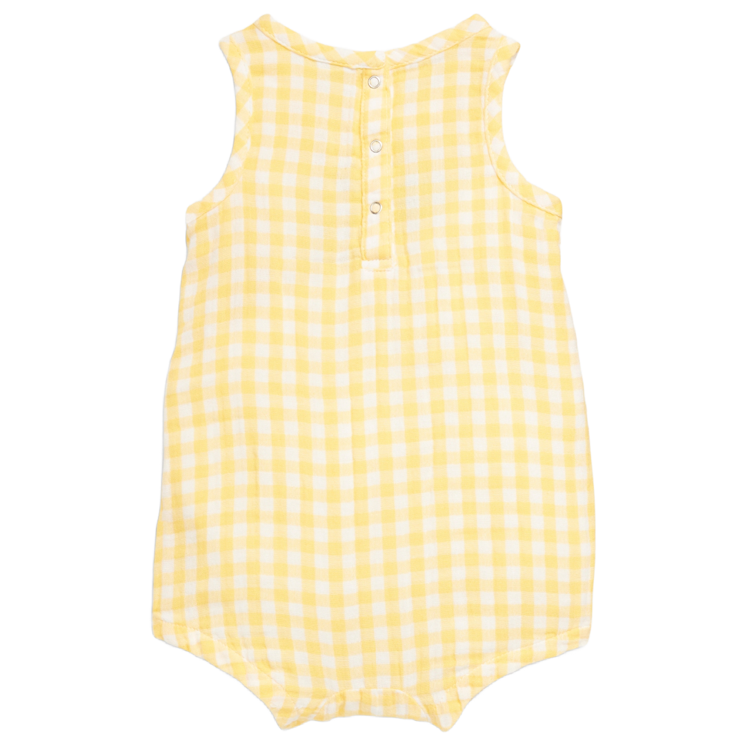 Old Navy Bee Happy Baby Romper Size 3-6 Months Sleeveless Yellow Gingham NWT