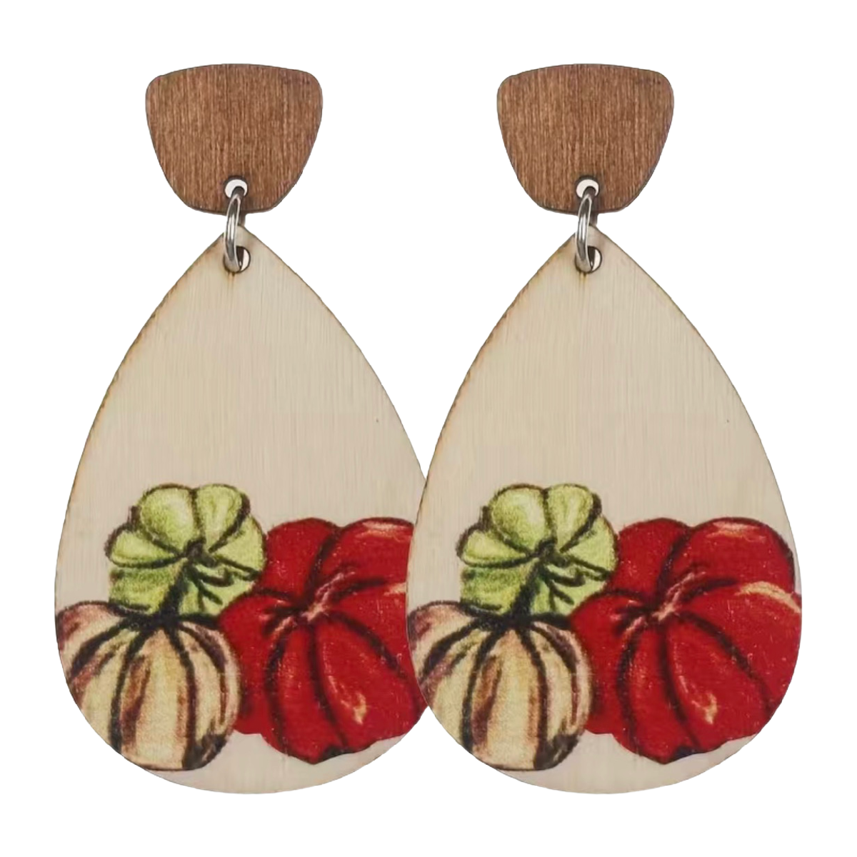 Autumn Pumpkin Wooden Earrings Gourds Coffee Latte Shake Fall Colors Dangle NEW