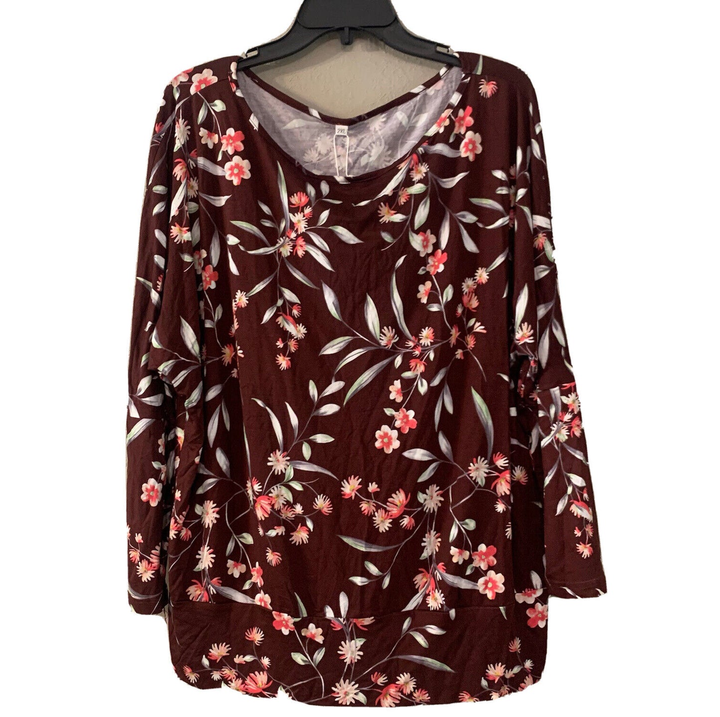 Awuliffan Floral Shirt Long Sleeve Top Size 2XL Banded Waist Rayon/Spandex NWT