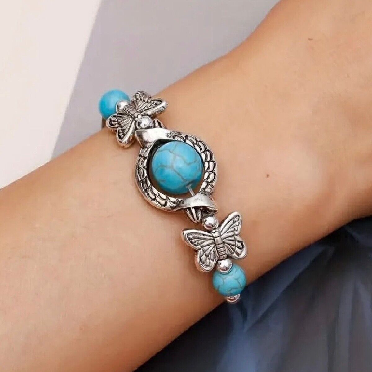 Boho Butterfly Turquoise Beaded Bracelet Bangle Beach Summer Bohemian Jewelry