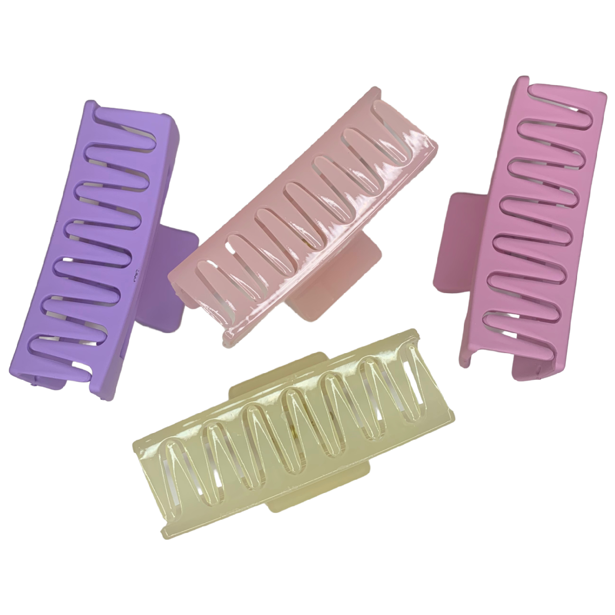 Lot of 4 Hair Claw Shark Clips Purple, Pink, Yellow Matte & Translucent NEW