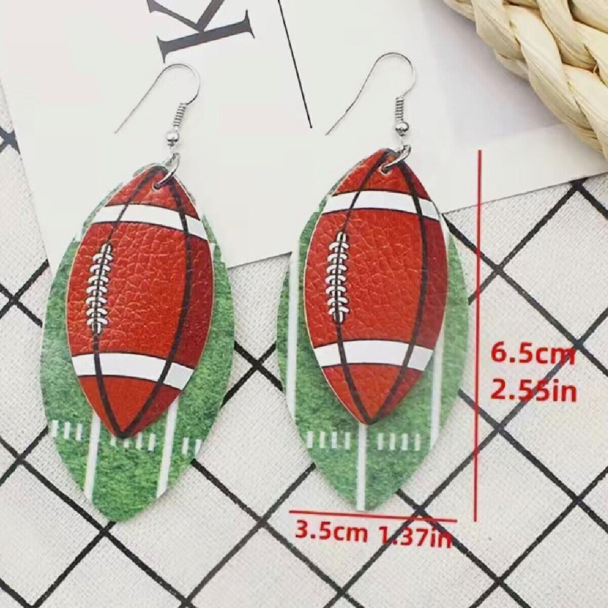 Football Rugby Faux Leather Dangle Earrings Sporty Team Support NEW