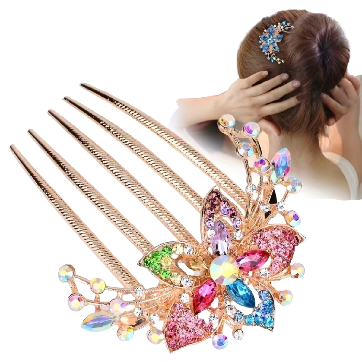 Rhinestone Star Flower Hair Large Comb Barrette Pin Luxury Hair Accessory NEW