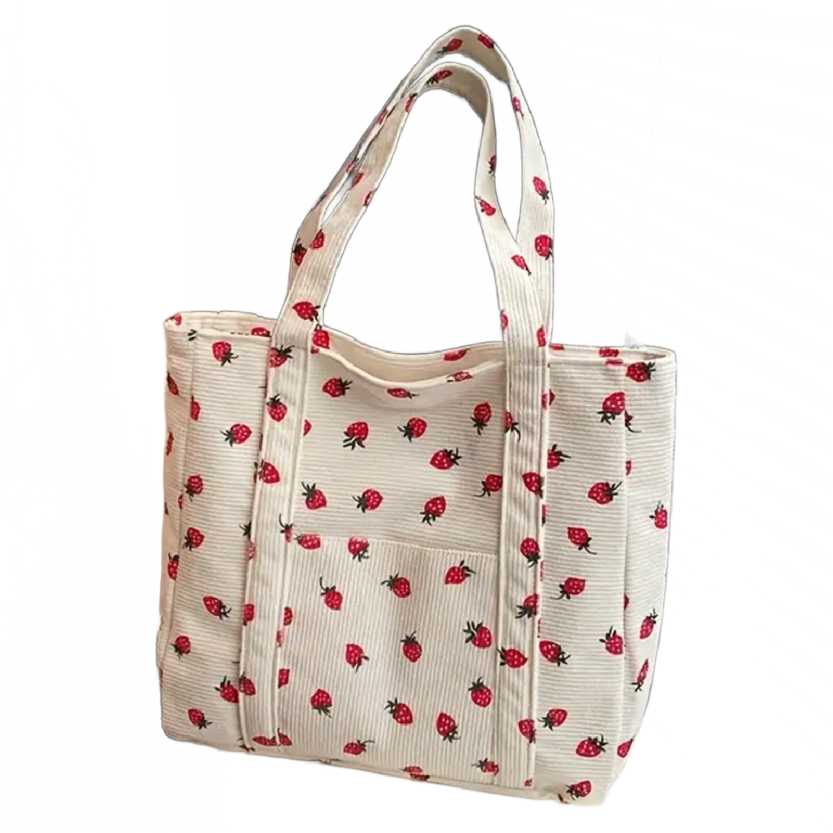 Corduroy Tote Bag Strawberry Pattern Large 13"x12" Shoulder Bag Purse New