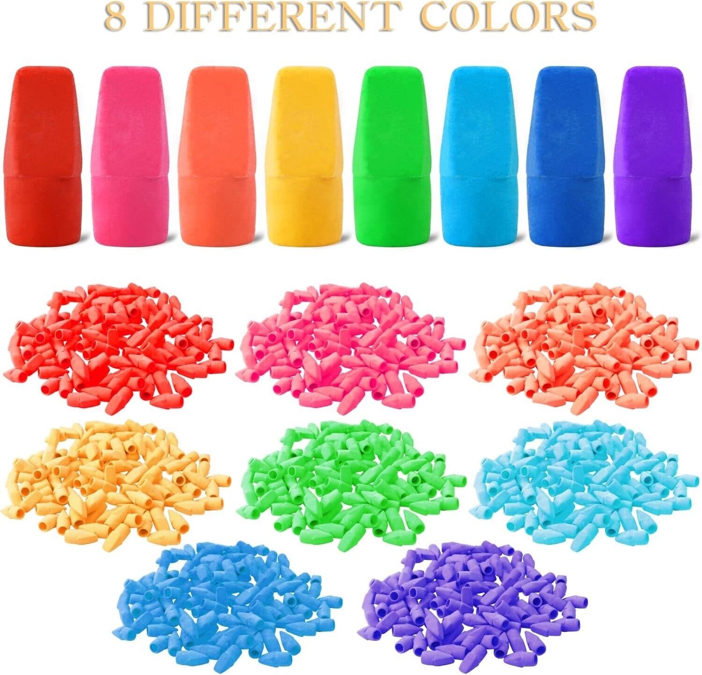 400 Pcs Pencil Top Erasers Chisel Shape Cap Erasers In 8 Assorted Colors NEW Lot