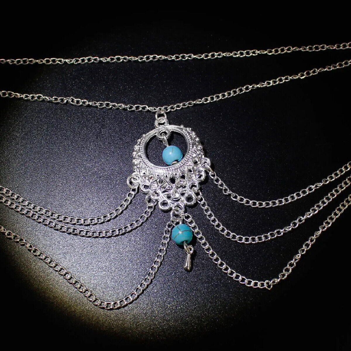 Turquoise Boho Geometric Hollow Anklet in Silver or Gold Tone NEW Foot Jewelry