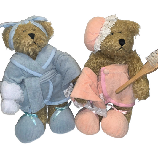 Tender Hearted Teddy Bear Collectibles Bath Time Lot Of 2 Pink & Blue 14” NEW